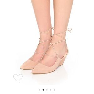 Sigerson Morrison Belle nude suede wedges wraparound size 7